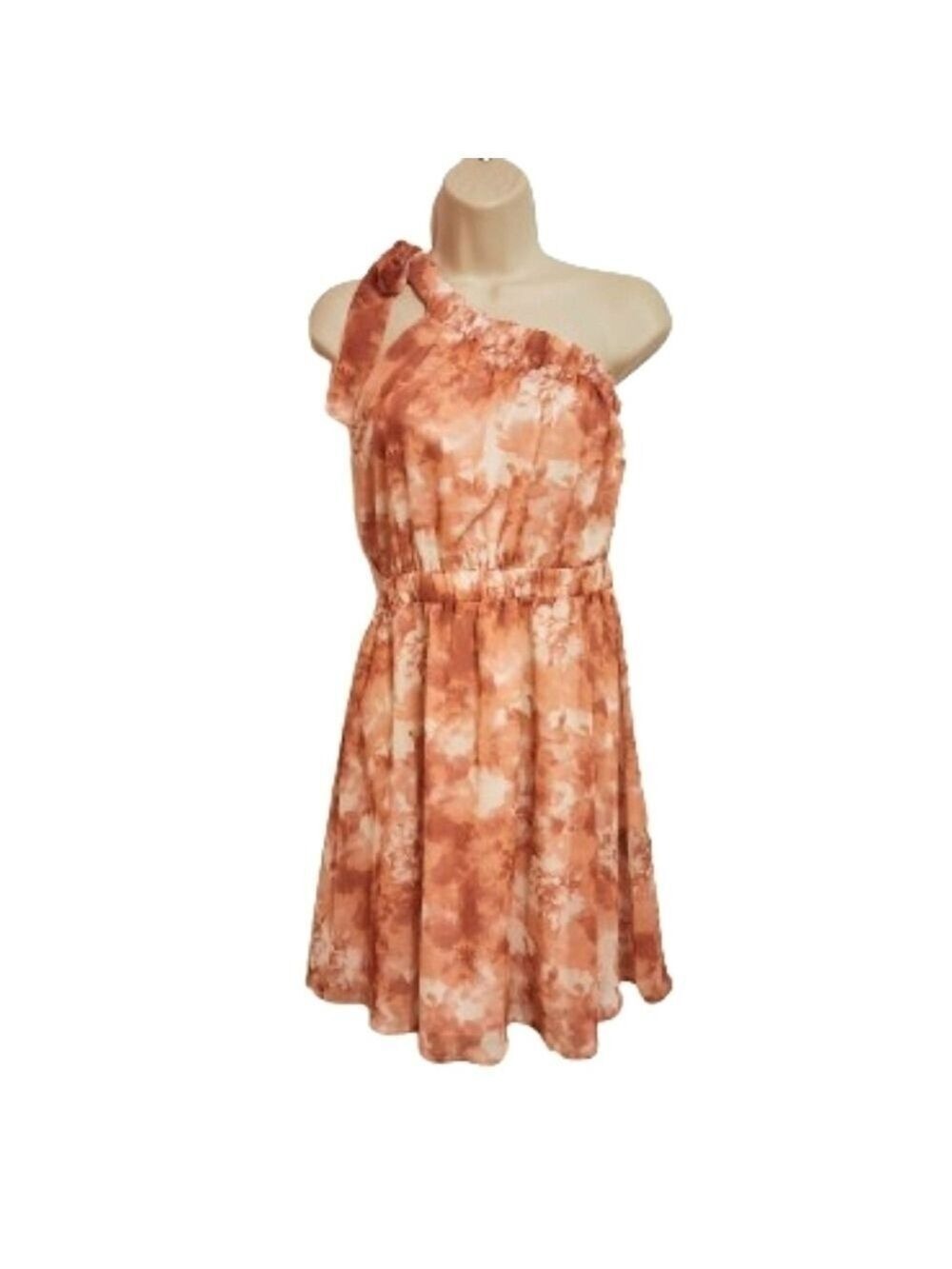 Kit + Sky One Shoulder Dress Floral Orange Small